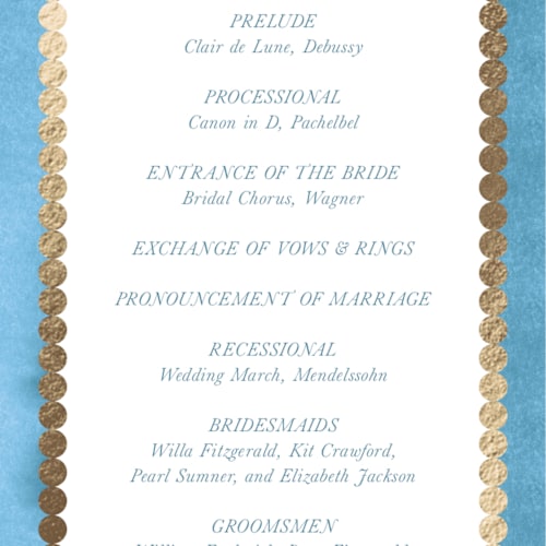 This is a sky unique wedding programs with foil pressed by Jackie Crawford called knightsbridge printing on signature in standard