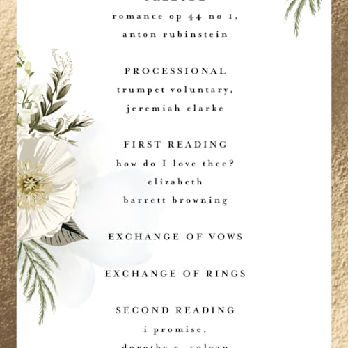 This is a vanilla unique wedding programs with foil pressed by Susan Moyal called classic love printing on signature in standard