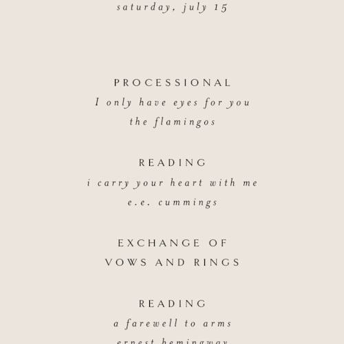 This is a taupe unique wedding programs with foil pressed by Kelly Schmidt called encircled love printing on signature in 4x9