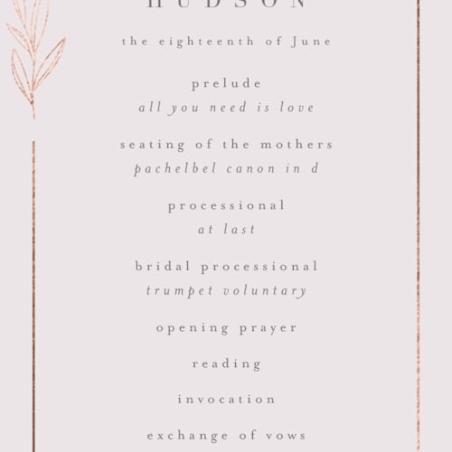 This is a iris unique wedding programs with foil pressed by Kristie Kern called bianca printing on signature in standard