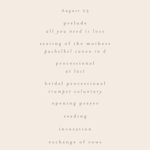 This is a latte unique wedding programs with foil pressed by Kristie Kern called everly printing on signature in 4x9