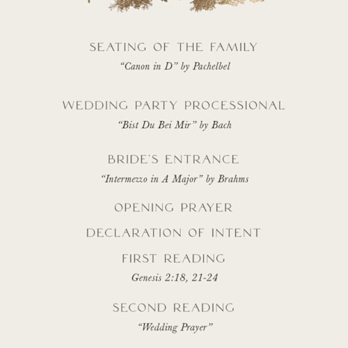 This is a fallen snow unique wedding programs with foil pressed by Robin Ott called vista printing on signature in standard