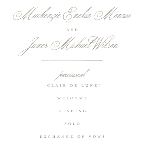This is a chantilly unique wedding programs with foil pressed by Wildfield Paper Co called romantic wreath printing on signature in standard