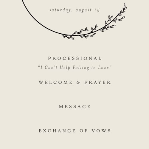 This is a almond unique wedding programs with foil pressed by Brianne Larsen called branched printing on signature in standard