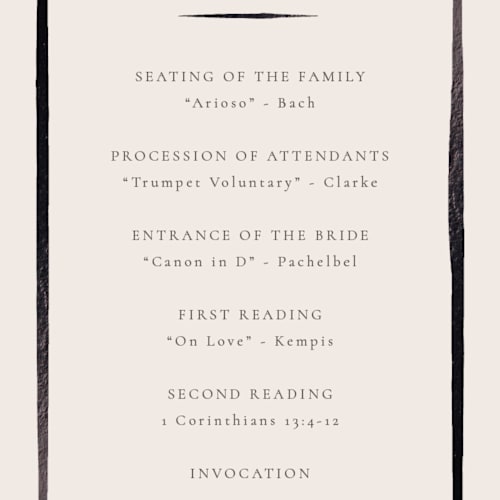 This is a tuxedo unique wedding programs with foil pressed by Corinne Malesic called bow printing on signature in standard