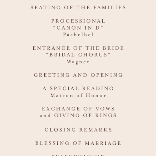 This is a rust unique wedding programs with foil pressed by Chris Griffith called wedding in aspen printing on signature in standard
