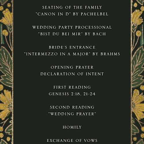This is a buttercup unique wedding programs with foil pressed by Jen Owens called embellished printing on signature in 4x9