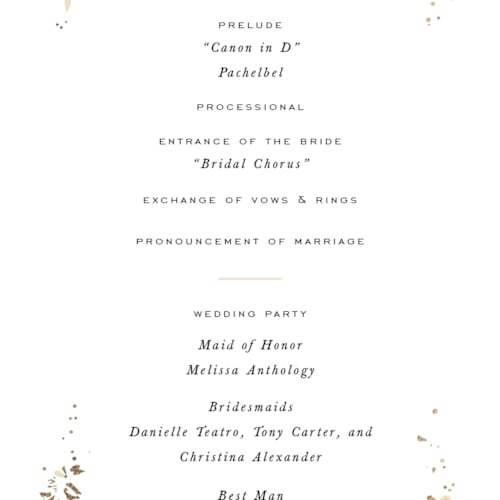 This is a honeysuckle unique wedding programs with foil pressed by Leah Bisch called heritage printing on signature in 4x9