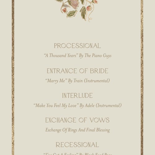 This is a mint unique wedding programs with foil pressed by Simona Camp called radiant botany printing on signature in standard