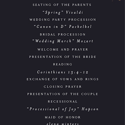 This is a midnight unique wedding programs with foil pressed by Grace Kreinbrink called vintage rose garden printing on signature in standard