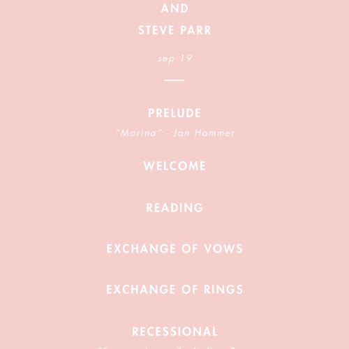 This is a candy unique wedding programs with standard by Catherine Culvenor called bubblegum printing on signature in standard