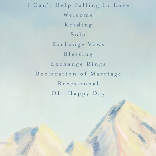 This is a summer unique wedding programs with standard by Petra Kern called the valley printing on signature in 4x9