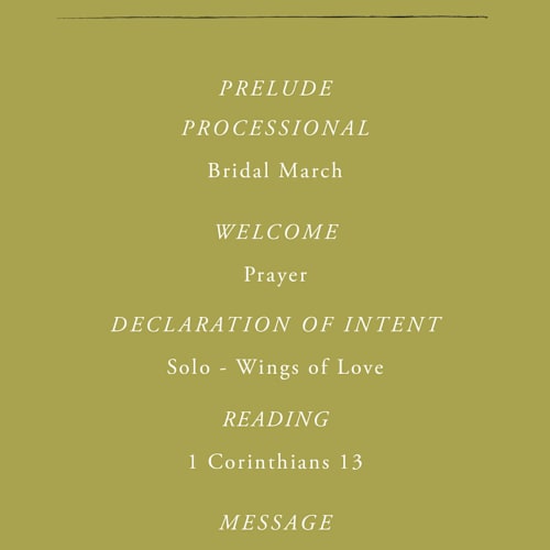 This is a fern unique wedding programs with standard by Lindsay Megahed called savanna printing on signature in standard