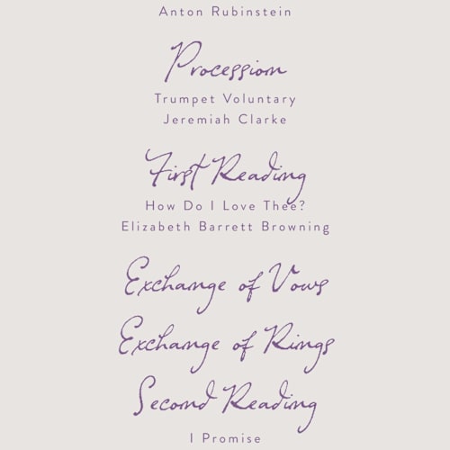 This is a hydrangea unique wedding programs with standard by Cass Loh called tablescape drawing printing on signature in 4x9