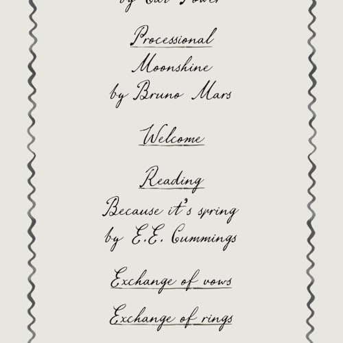 This is a rock unique wedding programs with standard by Pati Cascino called puglia printing on signature in 4x9