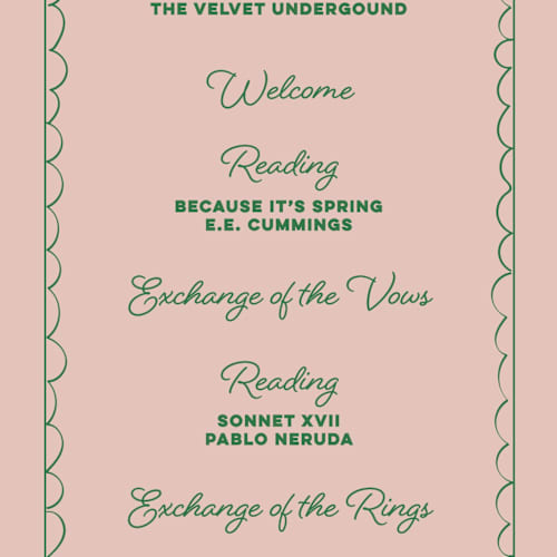 This is a avocado unique wedding programs with standard by Helena Vitto called crazy little thing called love printing on signature in standard
