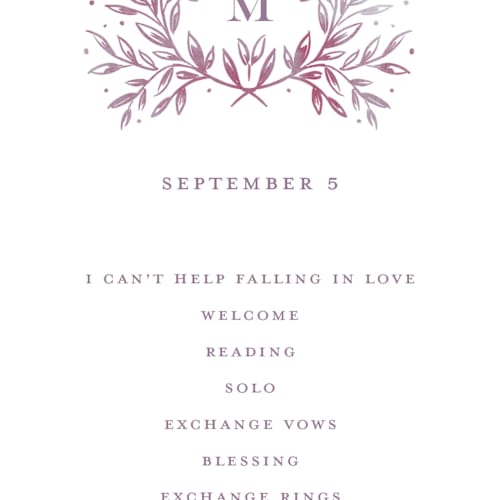 This is a violet unique wedding programs with standard by Petra Kern called royal printing on signature in standard