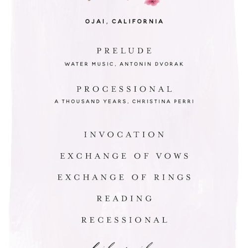 This is a lilac unique wedding programs with standard by Susan Moyal called gather printing on signature in standard