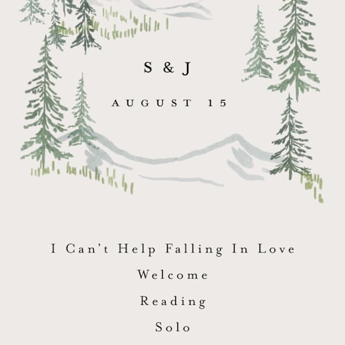 This is a forest unique wedding programs with standard by Petra Kern called paradise printing on signature in standard