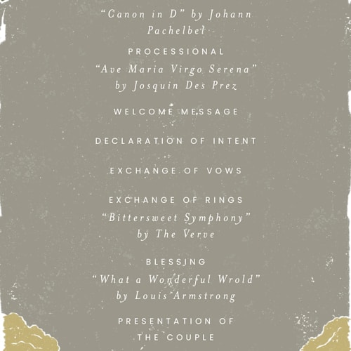 This is a sage unique wedding programs with standard by Shiny Penny Studio called valley of the moon printing on signature in standard