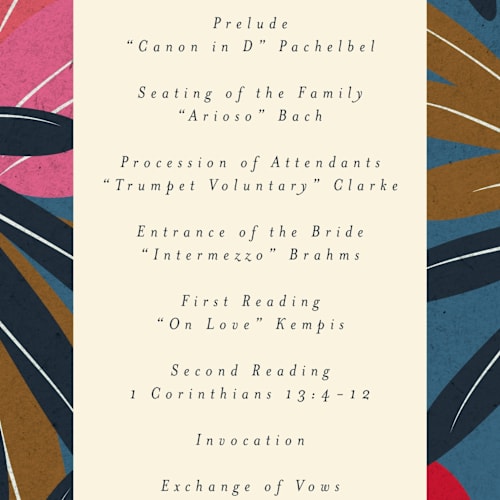 This is a hawaii unique wedding programs with standard by Ani Somi called tropical sonata printing on signature in standard