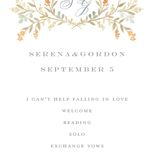This is a fall unique wedding programs with standard by Petra Kern called monogrammed printing on signature in standard