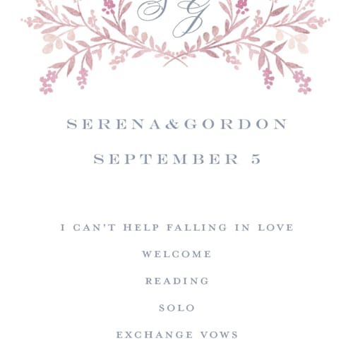 This is a rosebud unique wedding programs with standard by Petra Kern called monogrammed printing on signature in 4x9