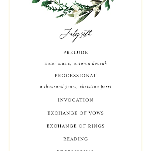 This is a porcelain unique wedding programs with standard by Susan Moyal called fresh classic printing on signature in standard
