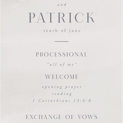 This is a snow unique wedding programs with standard by Melinda Denison called regal printing on signature in standard