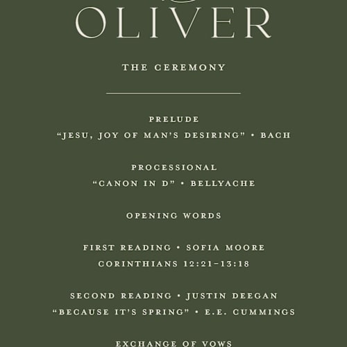 This is a vert unique wedding programs with standard by Erin Deegan called fleur sauvage printing on signature in standard