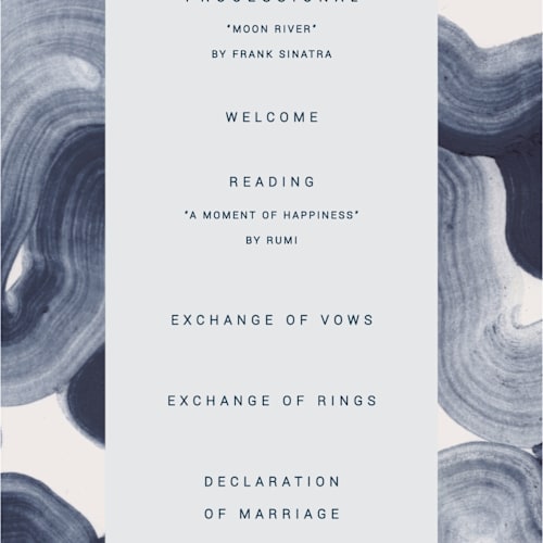 This is a ocean unique wedding programs with standard by Sumak Studio called meanders printing on signature in standard