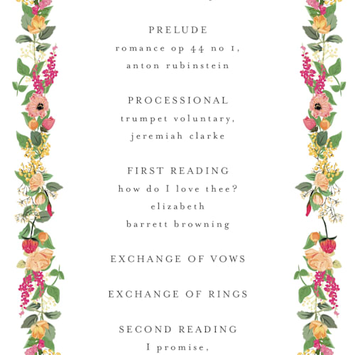 This is a tropical unique wedding programs with standard by Susan Moyal called meadow love printing on signature in standard