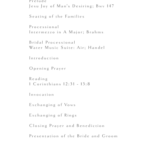 This is a evergreen unique wedding programs with standard by Melanie Kosuge called somerset printing on signature in standard