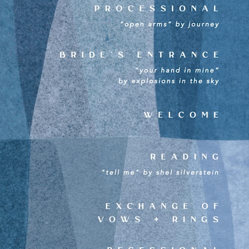This is a seaside unique wedding programs with standard by Carrie Moradi called denim patchwork printing on signature in standard