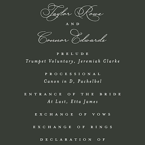 This is a granite unique wedding programs with standard by Everett Paper Goods called foliage crest printing on signature in 4x9