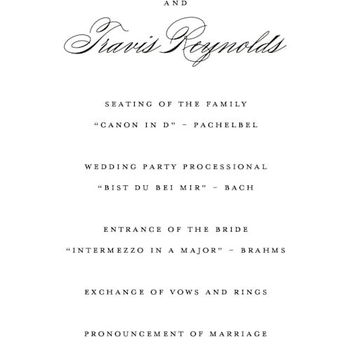 This is a snow unique wedding programs with standard by Brandy Folse called classically elegant printing on signature in standard