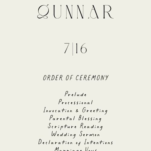 This is a onyx unique wedding programs with standard by Alaina Cherup called la graine printing on signature in standard