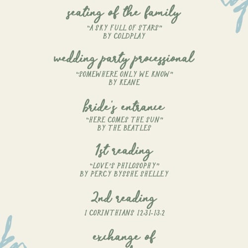 This is a waterfall unique wedding programs with standard by Kelly Watkins called bloom printing on signature in standard