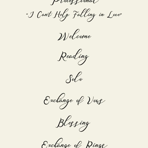 This is a ivory unique wedding programs with standard by Ani Somi called sundaland gardens printing on signature in standard