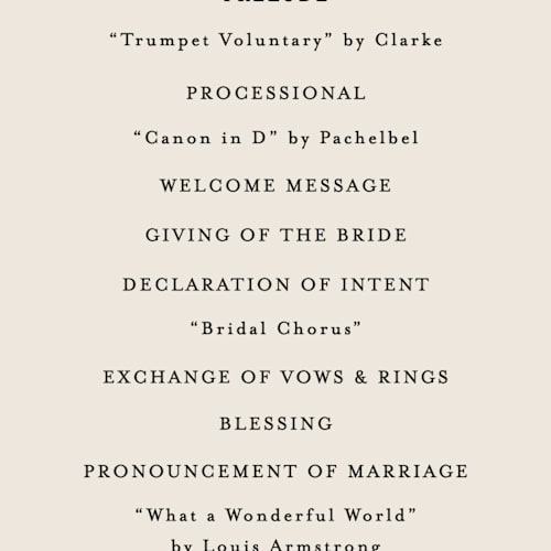 This is a linen unique wedding programs with standard by Vanessa Doyle called in love printing on signature in standard