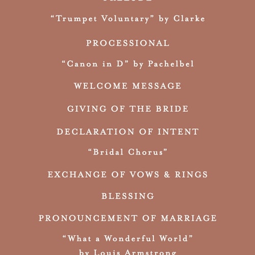 This is a spice unique wedding programs with standard by Vanessa Doyle called in love printing on signature in 4x9