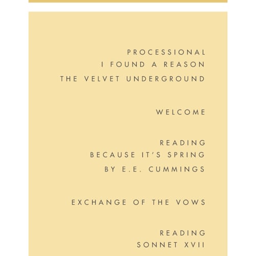 This is a buttercup unique wedding programs with standard by Snow and Ivy called colorfield printing on signature in standard