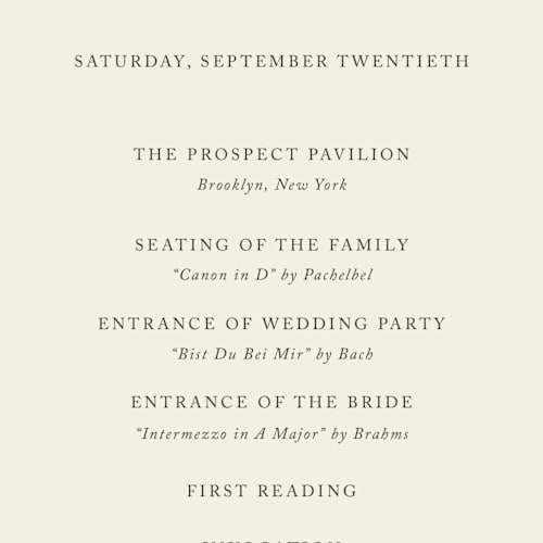 This is a oreo creme unique wedding programs with standard by Design Lotus called wonderful tonight printing on signature in standard