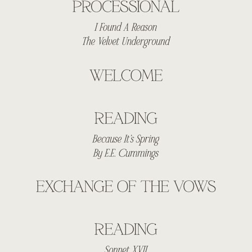 This is a stone unique wedding programs with standard by Ashlee Townsend called modernique printing on signature in standard