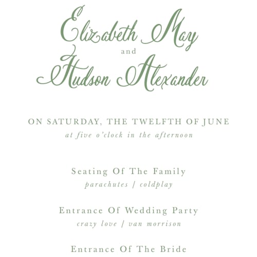 This is a limelight unique wedding programs with standard by Design Lotus called sweethearts printing on signature in 4x9