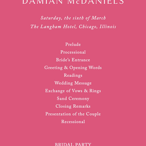 This is a carnation unique wedding programs with standard by Jennifer Postorino called everlasting printing on signature in standard