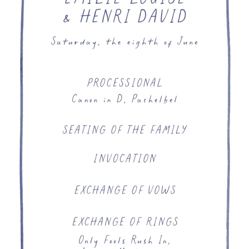 This is a cornflower unique wedding programs with standard by Mere Paper called blue bells printing on signature in standard