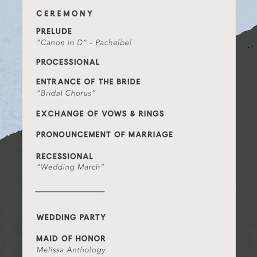 This is a sunset unique wedding programs with standard by Robin Ott called canyon wall printing on signature in standard