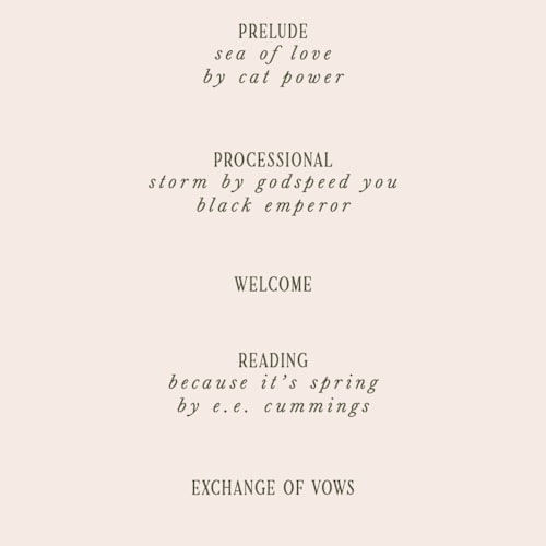 This is a blush unique wedding programs with standard by Pati Cascino called fero printing on signature in standard