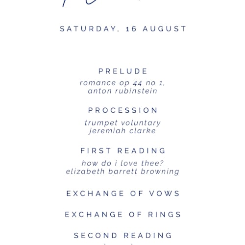 This is a cerulean unique wedding programs with standard by Zani van Zyl called santorini printing on signature in standard